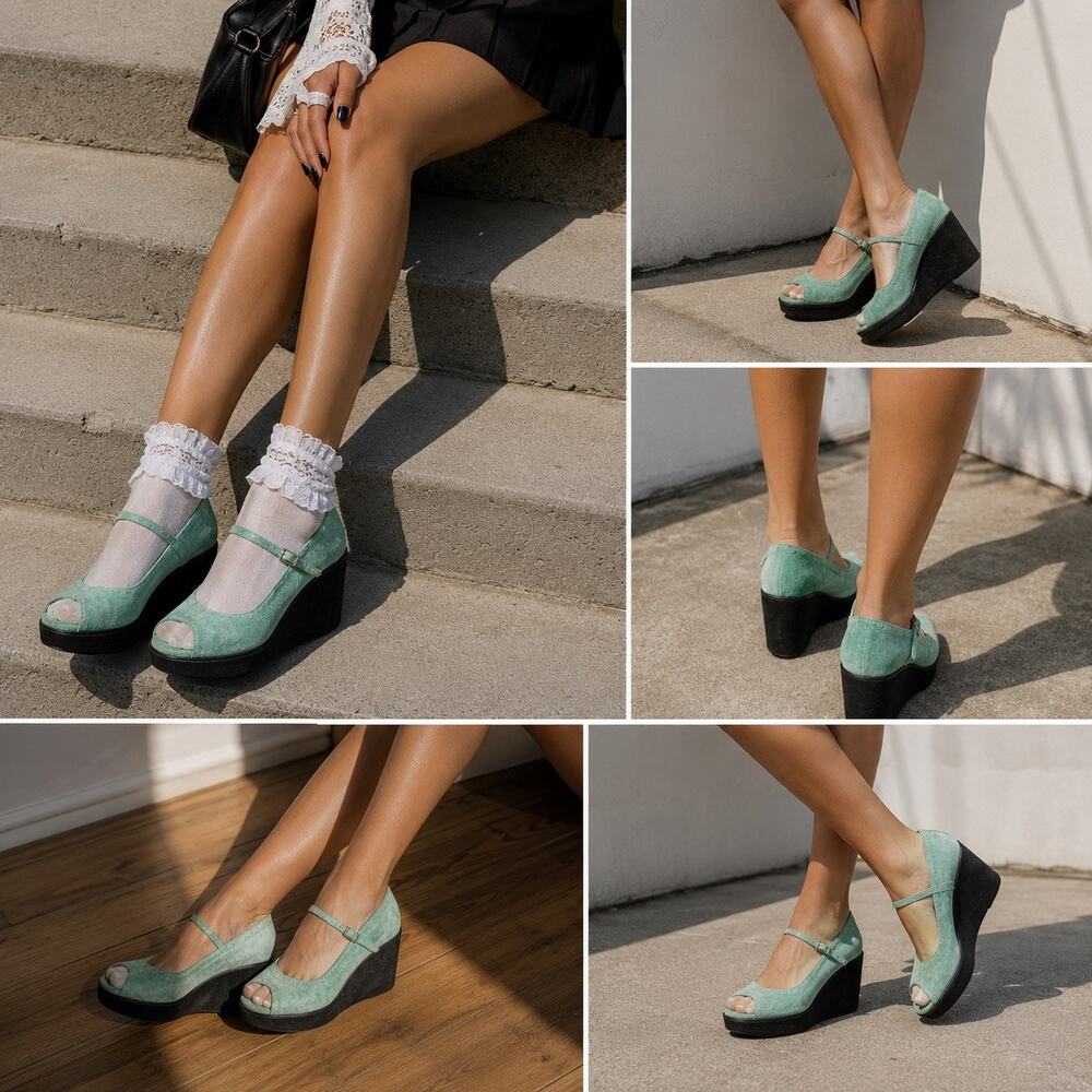Y2k Vintage 90s Very Volatile Size 8 Green Wedge Heel